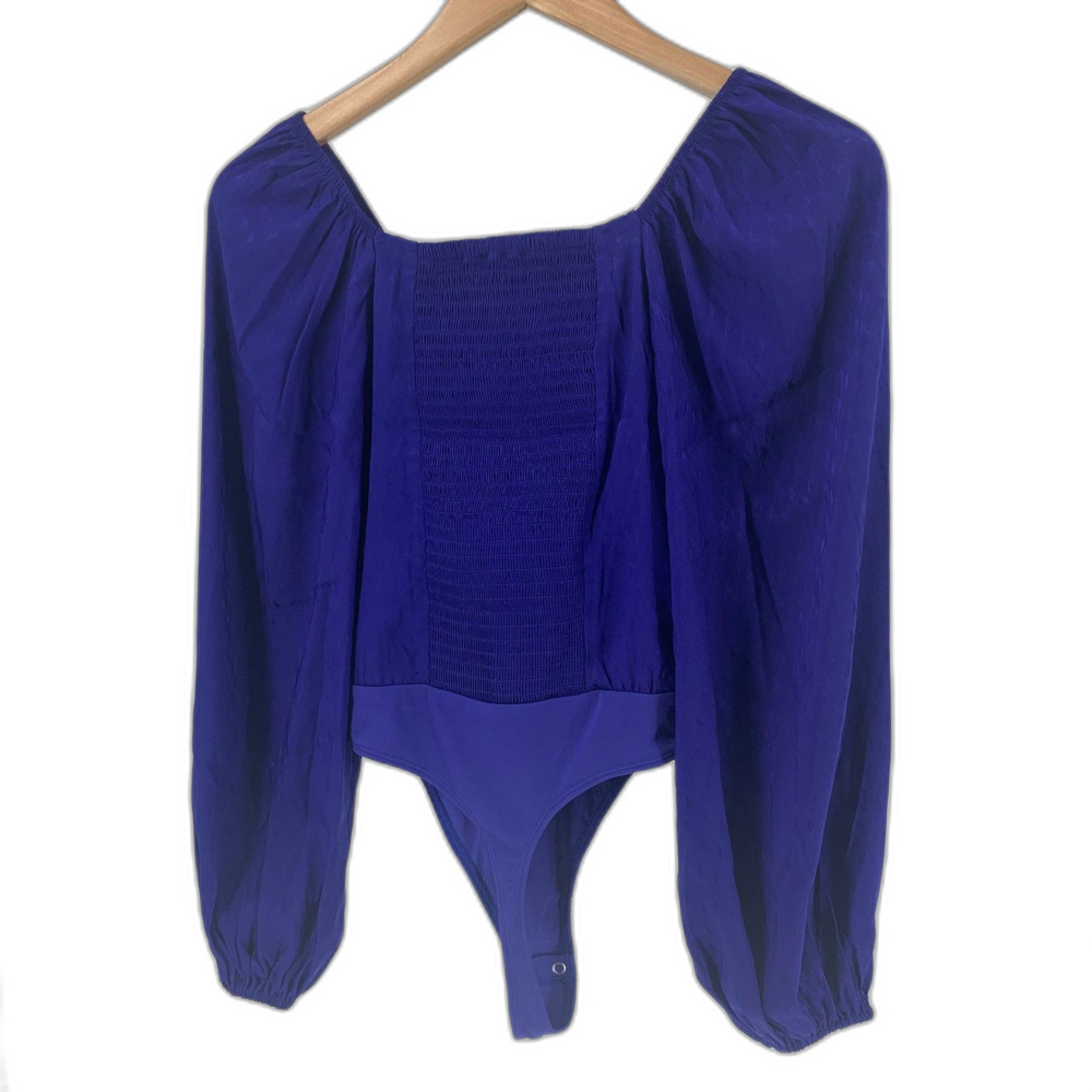 Express blue bow bodysuit blouse xs